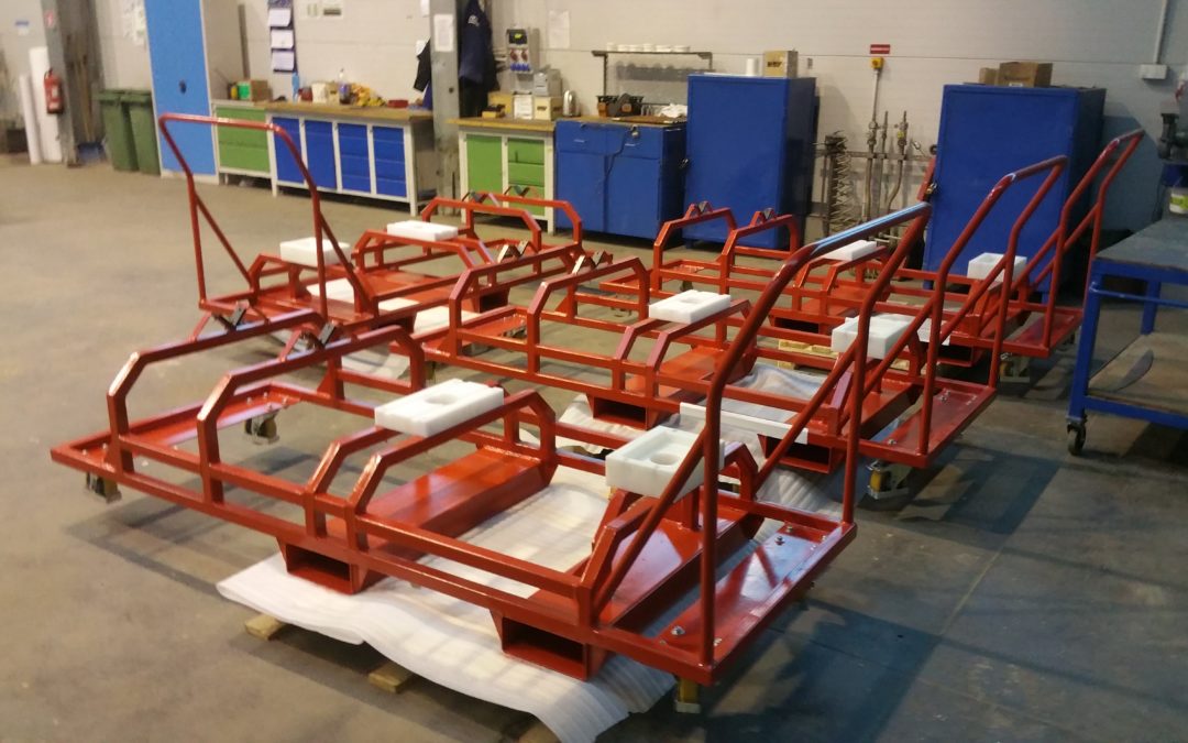 Special trolleys for aeroplane assembly tooling